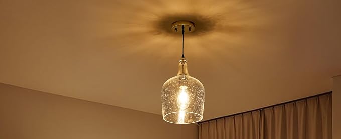 9” Chrome Seeded Glass Pendant Light Modern 1 Light Single Dome Pendent Lighting Fixtures for Kitchen Island Dining Room Hallway, UL Listed