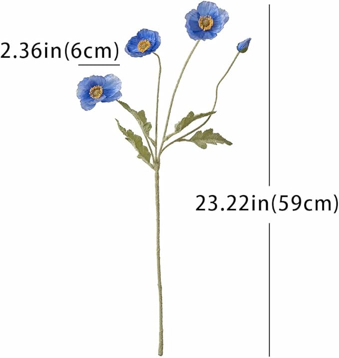 DUYONE Artificial Flowers 6 Stems Poppy Silk Bouquet,for Wedding, Home, Party Decoration,Table Centerpiece Arrangement(Blue)