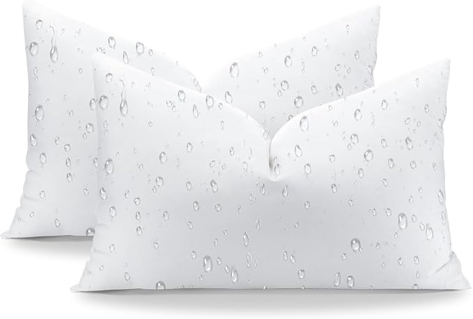 Artscope 12x20 Outdoor Lumbar Pillow Inserts, Synthetic Down Waterproof Throw Pillow Inserts (Pack of 2), Decorative Outdoor Pillows for Couch Sofa Bed Patio Furniture