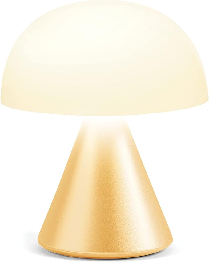 Lexon Mina Small Mushroom Lamp - LED Portable Bedside Light for Bedrooms, Kids & Nursery - Rechargeable with 12h Autonomy & Memory Dimmer, Aluminum - Light Yellow