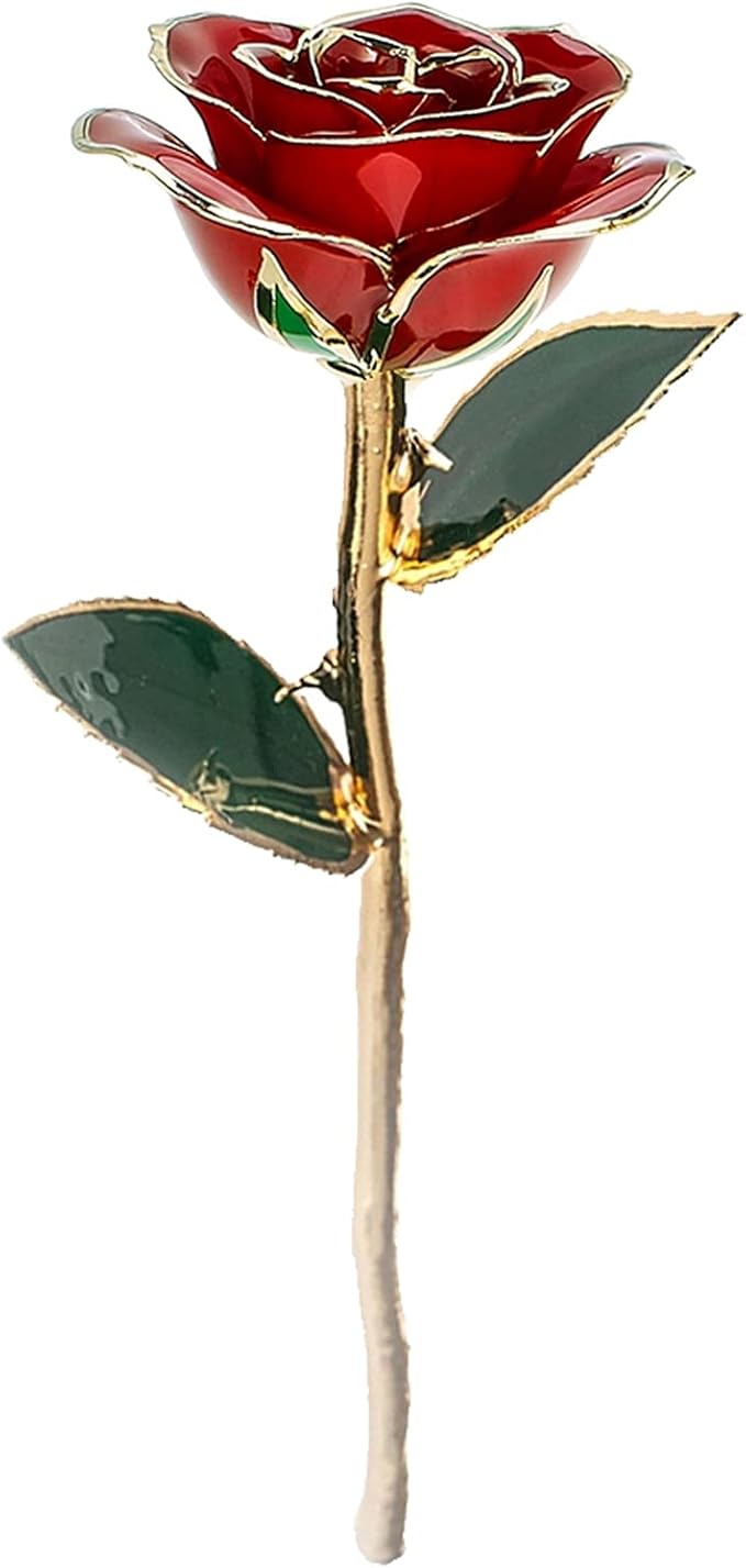 Red Rose Dipped Gold, Golden Plated Eternal Rose Flower with Crystal Stand for Her, Gift for Wife Mom Girlfriend Daughter