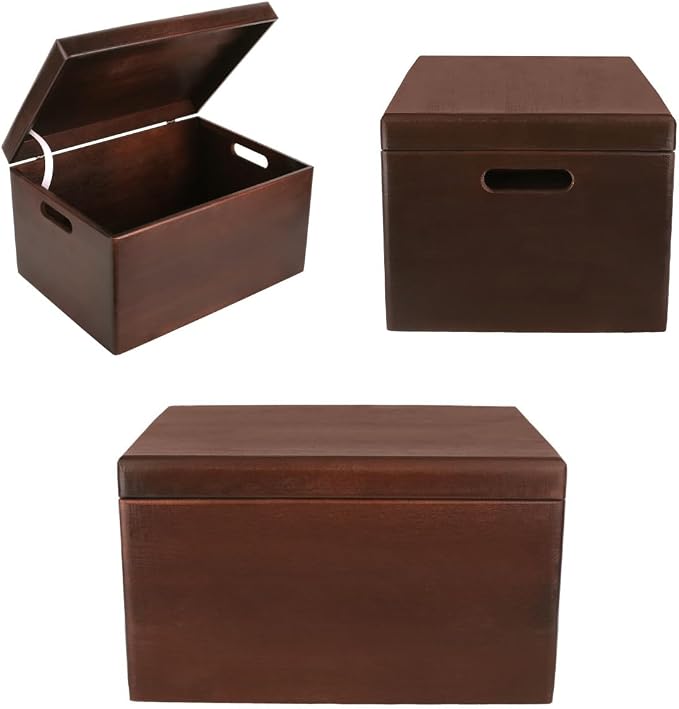 Creative Deco Large Brown Wooden Box Storage with Hinged Lid | 15.8x11.8x9.44in (+-0.5) | Keepsake Decorative Gift Box | Acacia-Like Wood Chest Trunk PRODUCT NOT INTENDED FOR 15 YEARS OR BELOW