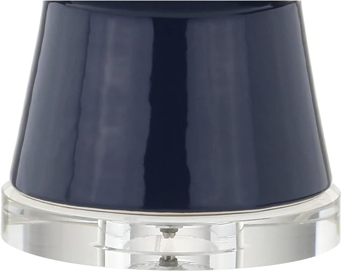JONATHAN Y 28.5" Navy Ceramic Table Lamp for Living Room Bedroom Nightstand, Modern Hourglass LED Bedside Lamp with Crystal Base and Linen Shade (JYL4027B)