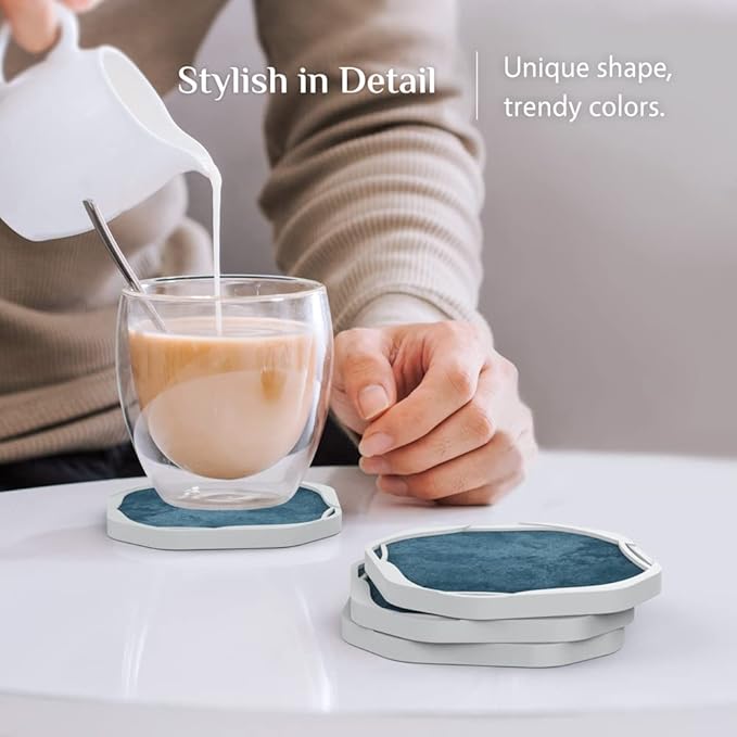 UMIRRO Absorbent Drink Coasters for Tabletop Protection, Blue Coastal Silicone Cup Mats with Felt Inserts, Cool Large Modern Coasters Prevent Home Office, Kitchen Or Outdoor Patio Tables from Damage