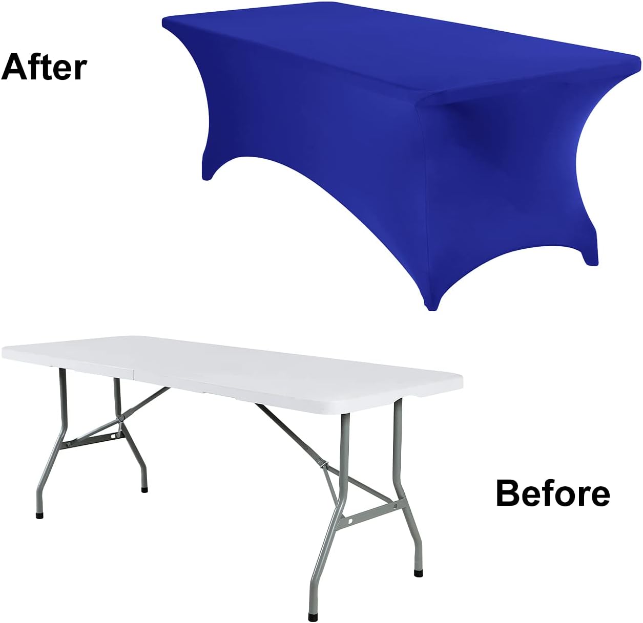 2Pack Spandex Waterproof Table Covers 8ft，Spandex 8ft Waterproof Table Cover for Party,Wedding, Banquet, and Events(Royal Blue)