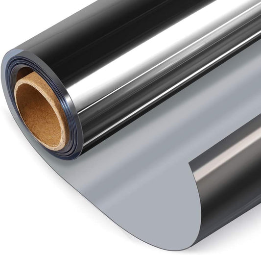 HIDBEA One Way Window Film, Daytime Privacy Sun Blocking Reflective Window Film No Glue Static Cling Heat Control Window Tinting Film for Home and Office, Black Silver, 23.6 x 157.5 Inch