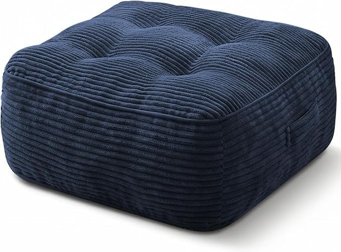 11In Washable Floor Pillow for Adults, Yoga & Meditation Cushion with Handle, Square Large Pillows Seating with Removable Tufted Corduroy Cover for Tatami Living Room Board Games (Blue)