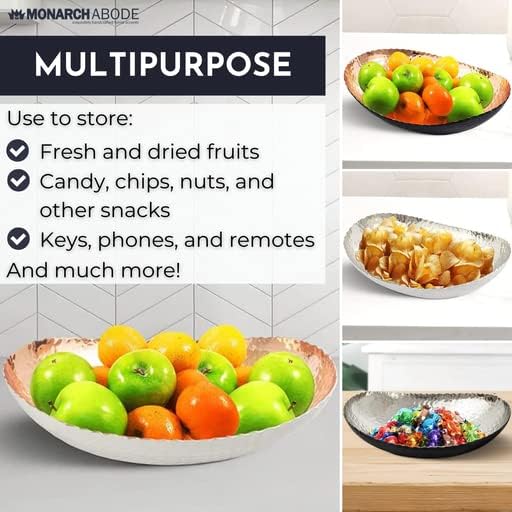 Monarch Abode Hand Hammered Decorative Bowl for Home Decor, 12.75-Inch White and Nickel Plated – Key Bowl for Entryway Table, Catch All, Decorative Fruit Basin, Key Holder, Bowls for Home Decor