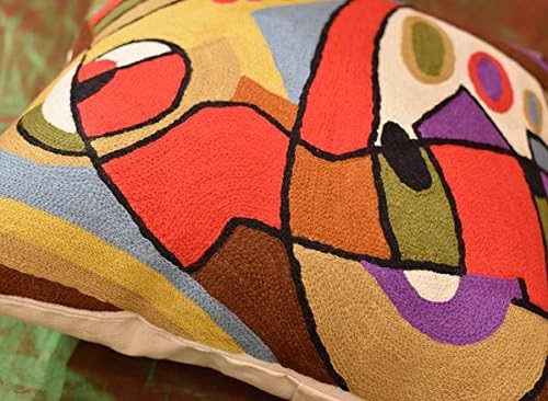 Modern Accent Pillows by Alfred Gockel | Decorative Pillow for Couch | New Red Musical Abstract Pillows | Contemporary Chair Cushion | Modern Cushions | Handmade Wool | Size -18x18
