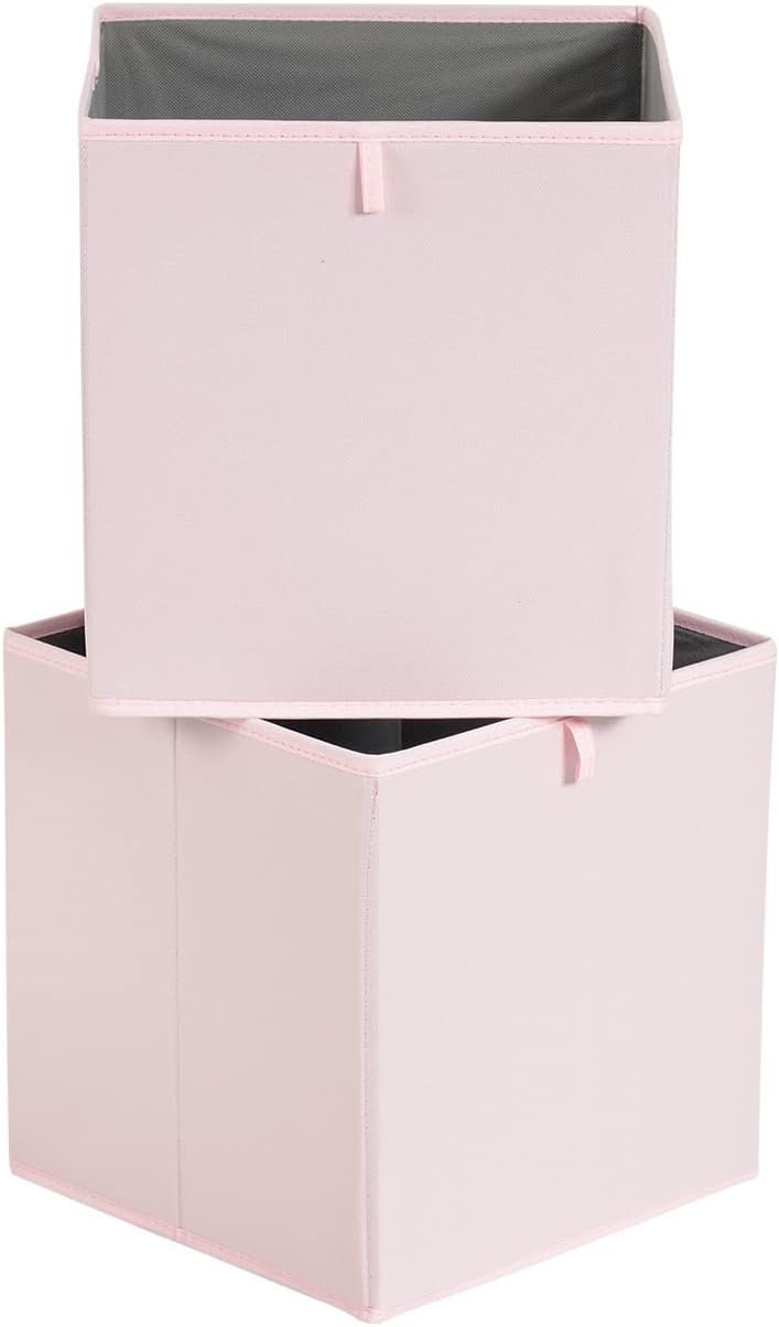 Amazon Basics Cube Organizer Bins, Collapsible Storage Baskets for Shelves, Peony Pink, Pack of 6, 13x15x13"