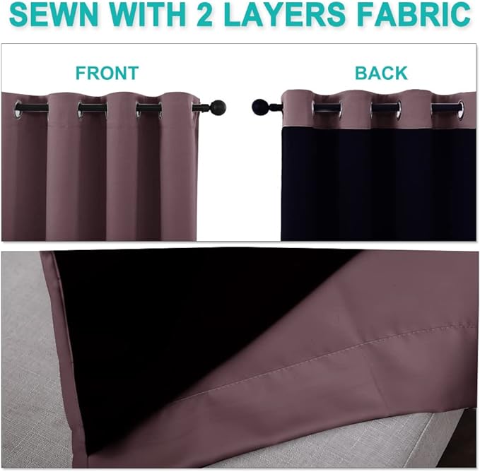 NICETOWN 100% Blackout Curtains 84 inches Long, Pair of Energy Smart & Noise Blocking Out Drapes for Baby Room Window, Thermal Insulated Guest Room Lined Window Dressing(Dry Rose, 52 inches Wide)