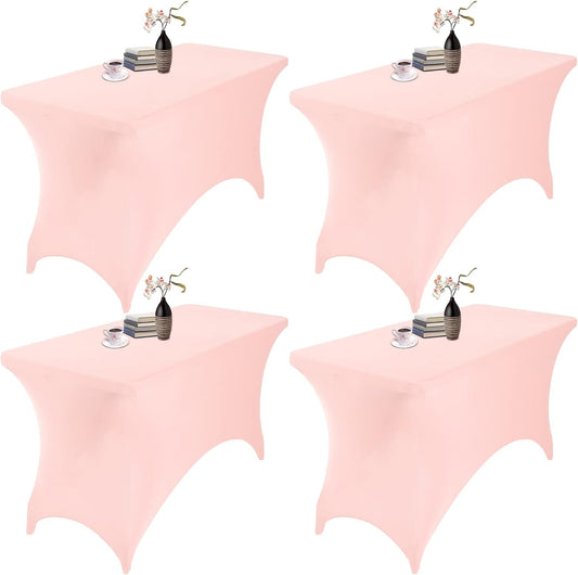 4Pack Spandex Waterproof Table Covers 4ft，Spandex 4ft Waterproof Table Cover for Party,Wedding, Banquet, and Events(Blush Pink)