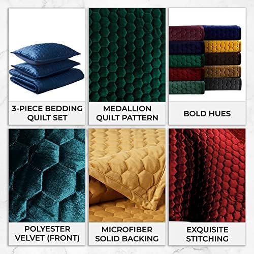 Tribeca Living Lugano Oversized Velvet Quilt Set - All Season, Extra Large, 2 Piece Twin Size Comforter Set with 1 Pillow Sham in Smoke Grey Honeycomb Pattern 260GSM