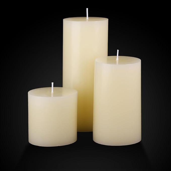Shihanee Set of 6 Pillar Candles with Glass Cylinder Vases Clear Cylinder Hurricane Candleholders for Slim Tall Pillar Candles Wedding Table Centerpieces(3'' X 5.9", 7.9", 9.8",Ivory)