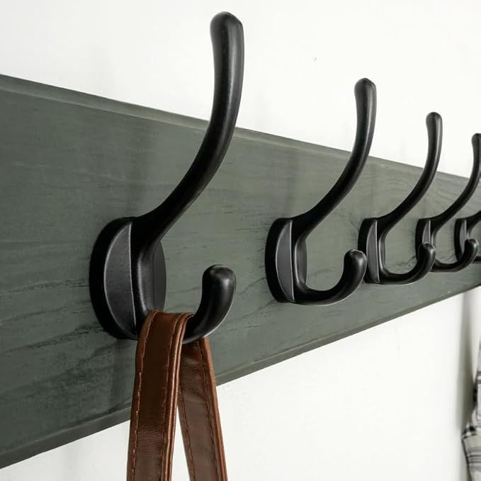 Dseap Coat Rack Wall: 24" Long, Patented, Heavy-Duty, 6-Double-Hooks Wooden Wall Mounted Coat Rack Coat Hanger Hook Rail for Winter Coats Hat Jacket Clothing, Weathered Green, Pack of 2