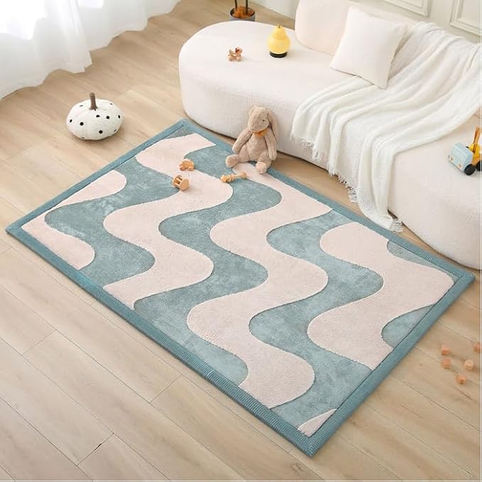 Hakuna Matte CloudRise Baby Play Mat for Floor 60" x 80" Waves | Coral Velvet high-density foam Rug for Crawling & Cozy Play – Non-Slip, Water-Resistant, Easy-CareTummy Time Mat