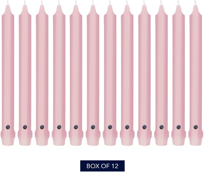 Colonial Candle Unscented Taper Candle, Classic Collection, Persian Pink, 12 in, Pack of 12 - Up to 10 Hours Burn