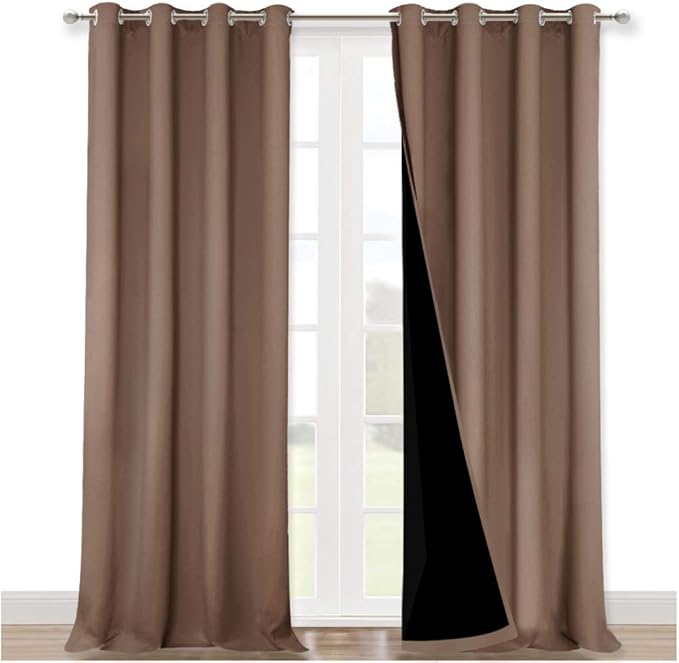 NICETOWN Full Shading Curtains 90 inches Long 2 Panels Set for Windows, Super Heavy-Duty Black Lined Blackout Curtains for Bedroom, Privacy Assured Window Treatment (Cappuccino, 52 inches W)