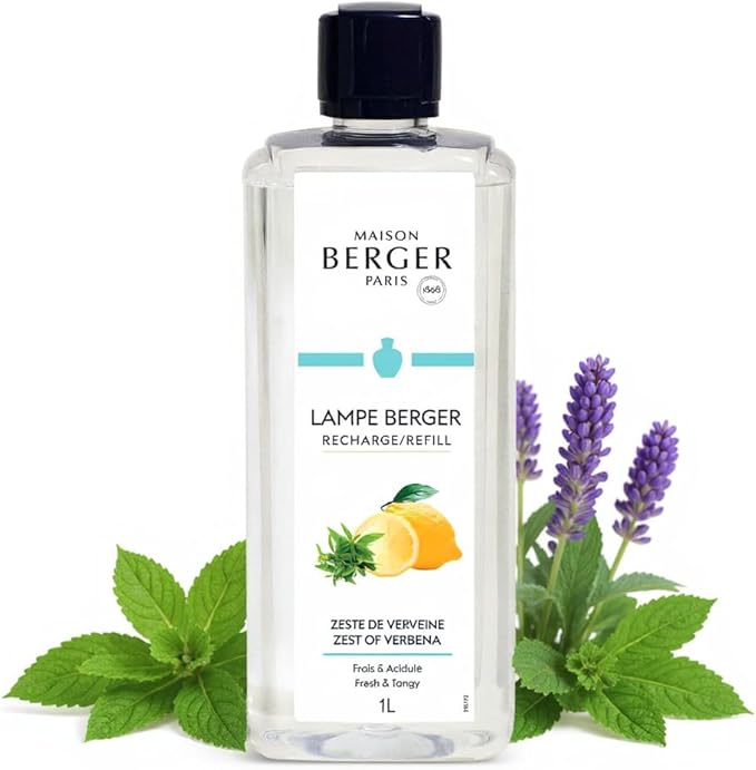 Maison Berger Zest of Verbena Lampe Berger Refill, 1 Liter (33.8 fl oz), 2-in-1 Catalytic System, Neutralizes Odors and Diffuses Fragrance, Lime, Verbena, Mint, Made in France