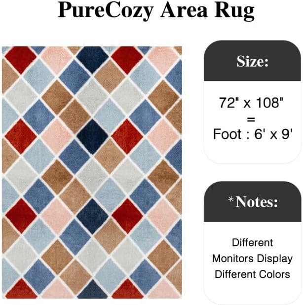 PureCozy 6x9 Checkered Rug for Living Room Rainbow Modern Soft Area Rug Fluffy Non-Slip Carpet for Bedroom Playroom Home Aesthetic Decor