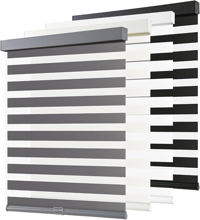 AOSKY Cordless Zebra Blinds for Windows Pull Down Roller Window Shades Dual Layer Light Filtering Privacy for Day and Night, Free-Stop Door Shades for Home Easy to Install (57" W X 72" H, Grey)