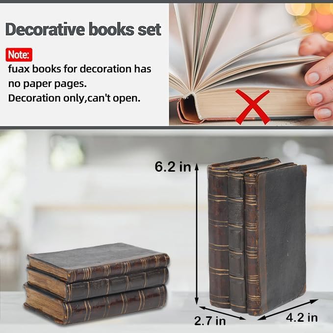 Decorative Books Coffee Table Books Decor - Resin Retro Classical Fake Decorative Books Set of 3 for Living Room, Office, Mantle Shelves Decor 4.2 * 2.7 * 6.2 Inch Guichifun