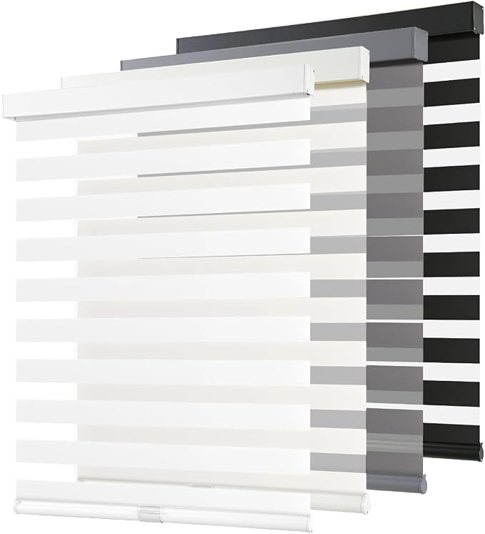 AOSKY Cordless Zebra Blinds for Windows Pull Down Roller Window Shades Dual Layer Light Filtering Privacy for Day and Night, Free-Stop Door Shades for Home Easy to Install (30" W X 64" H, White)
