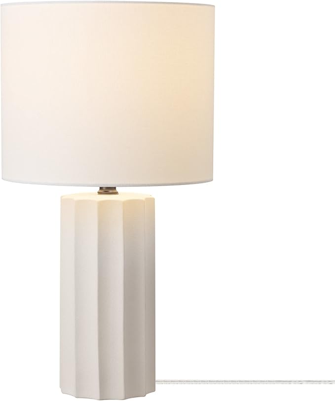 Doris 20" Ribbed Concrete Finish Table Lamp with White Linen Shade