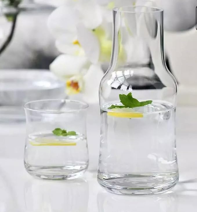 Bedside Night Carafe With Tumbler - Glass - 2 Pc Water Pitcher Set -Desktop Water Jug Set - Made in Europe - By Barski