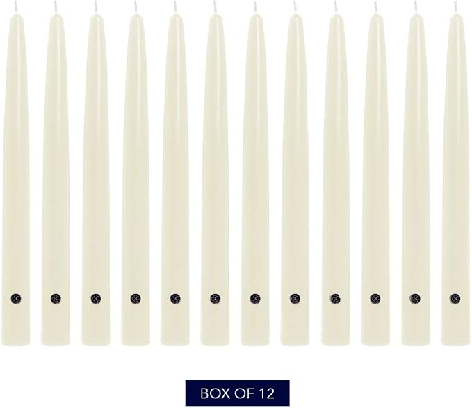Colonial Candle Unscented Taper Candle, Handipt Collection, Ivory, 12 In, Pack of 12 - Up to 10 Hours Burn