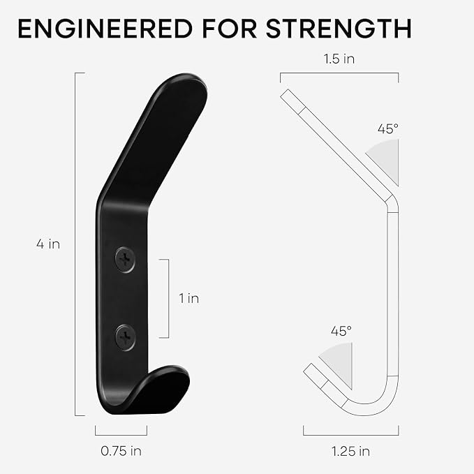 Homeforia Wall Coat Hook Rack - Set of 2 - Black Metal Hooks for Hanging Coats - Hat Hooks - Hat Hangers for Wall