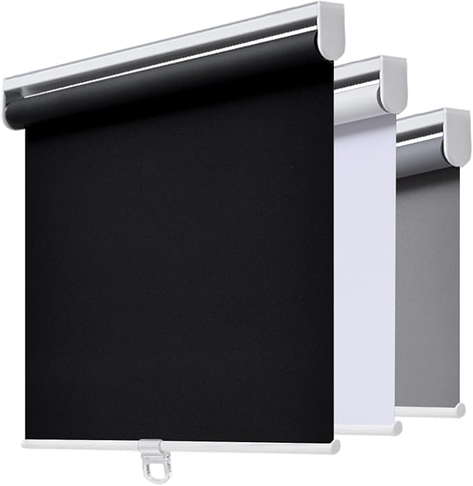 AOSKY Cordless Roller Shades Blackout Blinds for Windows Room Darkening Rolled Up Shades with Spring System, UV Protection Window Shades Door Blinds for Home and Office (36.5" W x 72" H, Black)