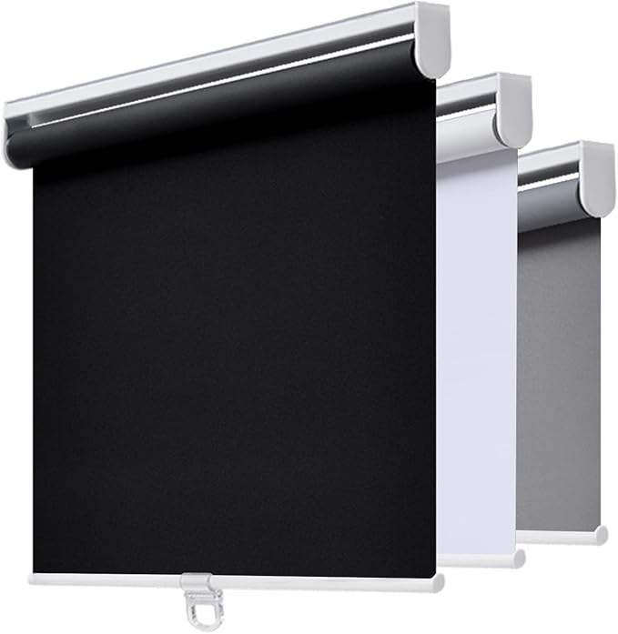 Customize Cordless Roller Shades Blackout Blinds for Windows Room Darkening Rolled Up Shades, UV Protection Window Shades Door Blinds for Home and Office Black