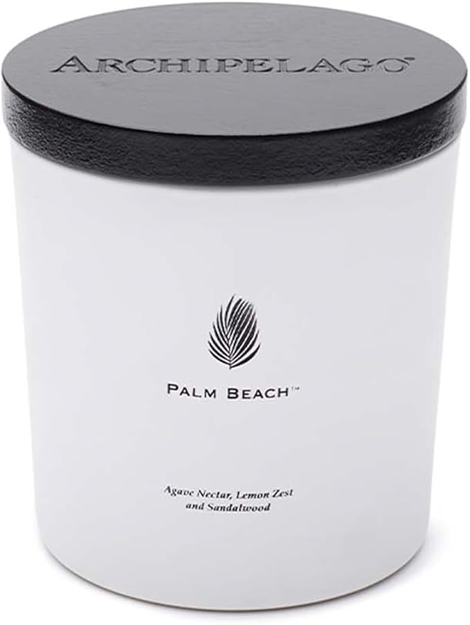 Archipelago Botanicals Palm Beach Luxe Candle, Agave Nectar, Lemon Zest and Sandalwood Scent, Elegant White Glass Jar Candle, Coconut Wax, Double Wicks Burn 100 Hours (13 oz) (Pack of 2)
