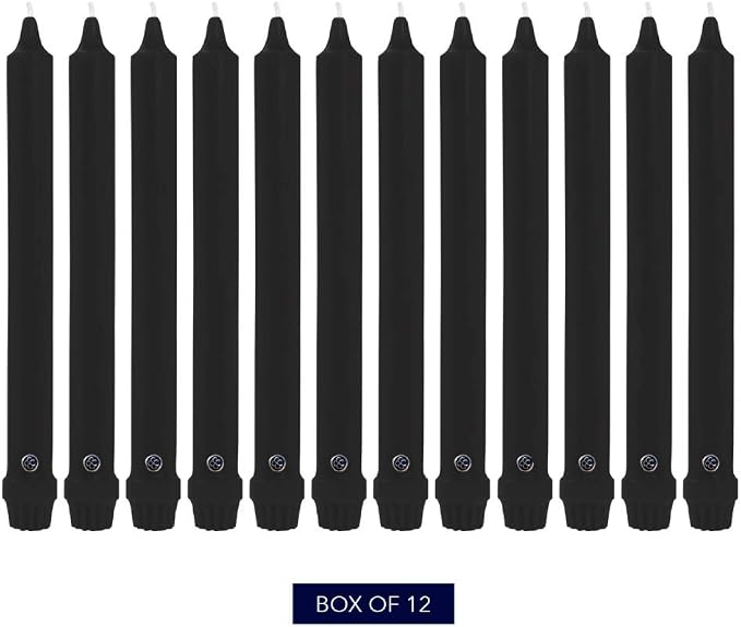 Colonial Candle Unscented Taper Candle, Classic Collection, Black, 12 in, Pack of 12 - Up to 10 Hours Burn
