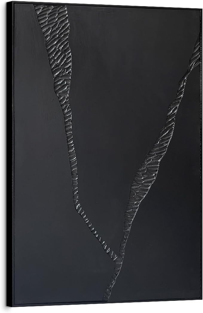 SAFERRYHOME Black 3D Textured Abstract Minimalist Wall Art, 24"x36" Framed | Large Black Modern Framed Wall Decor, Contemporary Painting Artwork for Home Office Living Room Hallway, 24"x36"