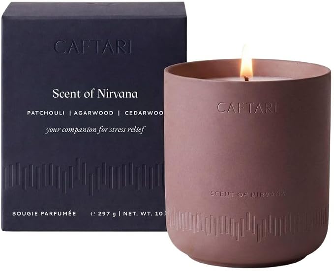 CAFTARI Scent of Nirvana Scented Candle for Women & Men | Oudh and Cedarwood | Non Toxic Candle | Premium Soy Coconut Wax Blend | Vegan Aromatherapy | Elegant Ceramic Jar | Luxury Gift | 10.5 oz