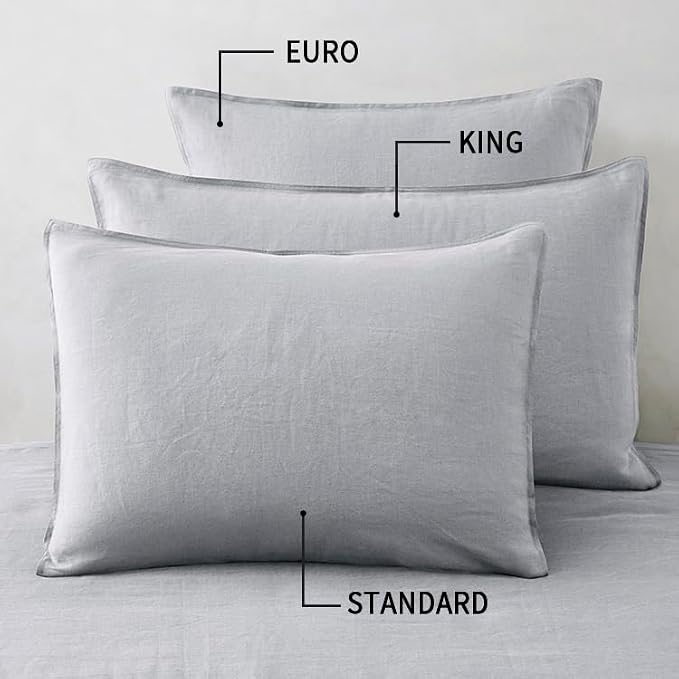 ATLINIA Linen Pillow Cases Standard Sham - 20 x 26 Inch Bed Pillow Protector Cover Set of 2 Bedding Cooling Neutral Pillowcase Shams Light Grey