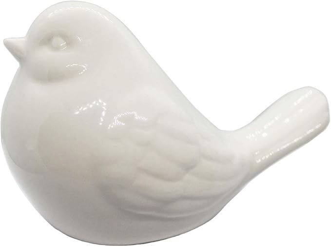 KiaoTime New White Glazed Ceramic Bird Figurine, Bird Statue, French Country Garden Cottage Bird Ornaments, Home Decor Accents Collectible Bird Figurine