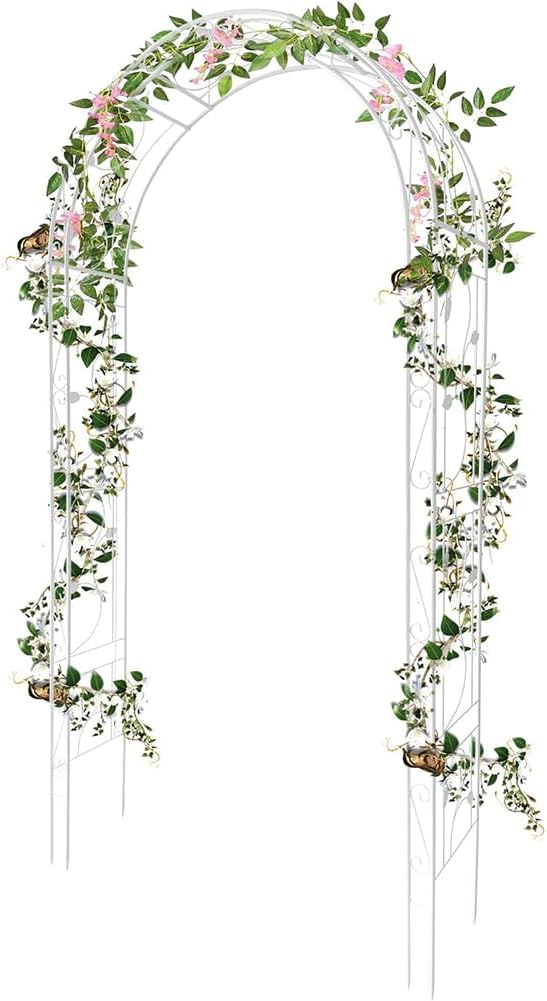 Garden Arch Arbor Trellis, 8.5Ft Outdoor Metal Garden Arch Arbor for Climbing Plants, Wedding Archway for Lawn, Patio, Backyard, Party, Events, Ceremony Wedding Decoration, White