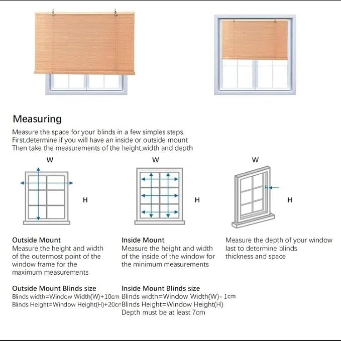 XIUXIU Bamboo Roller Shades Roman Shades for Window Roll Up Blinds for Home Light Filtering Indoor Outdoor Patio F24 W x 74"" H, Colour F