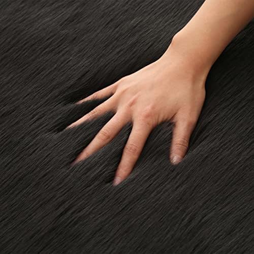 Faux Fur Sheepskin Runner Rug Black 2x6 ft Ultra Soft Shaggy Plush Fluffy Fuzzy Area Carpet Decorative Chair Cover Floor Mat for Bedroom Sofa Living Room Bedside