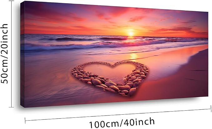 Ggaafet Romantic Love Beach Wall Art for Bedroom Canvas Painting Prints Romance Sunset Red Sandbeach Art Deco Modern Artwork Office Family Room Decor