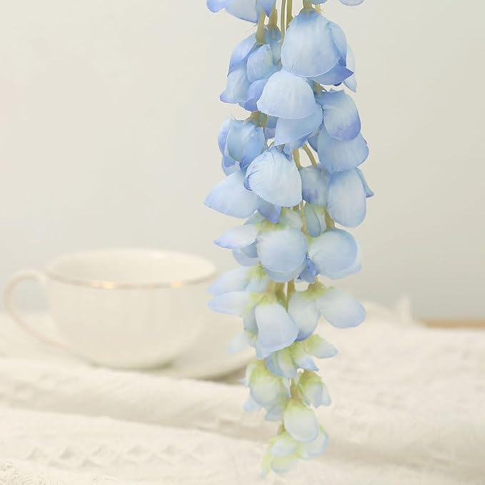 4pcs 47.2-inch Artificial Fake Wisteria Hanging Flower Garland Silk Flower String Home Party Decoration White Blue Pink Purple (Blue)