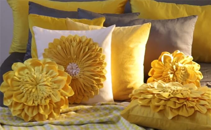 OiseauVoler 3D Sunflowers Handmade Throw Pillow Covers Decorative Pillowcases Cushion Covers for Bed Living Room Farmhouse Decor Yellow 18x18 Inches