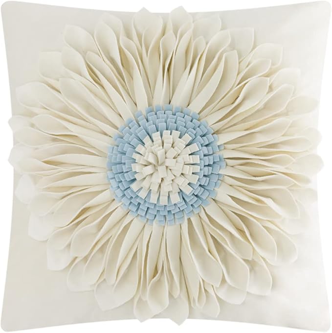 OiseauVoler Decorative 3D Flower Throw Pillow Covers Handmade Cushion Cover Cases for Couch Bed Living Room Farmhouse Home Decor 18 x 18 Inch Beige