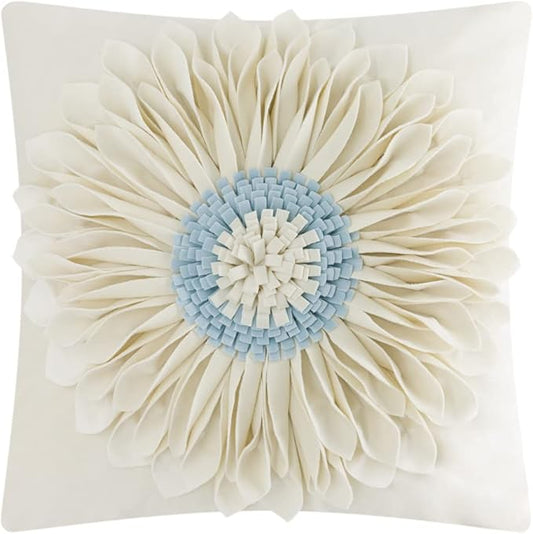OiseauVoler Decorative 3D Flower Throw Pillow Covers Handmade Cushion Cover Cases for Couch Bed Living Room Farmhouse Home Decor 18 x 18 Inch Beige