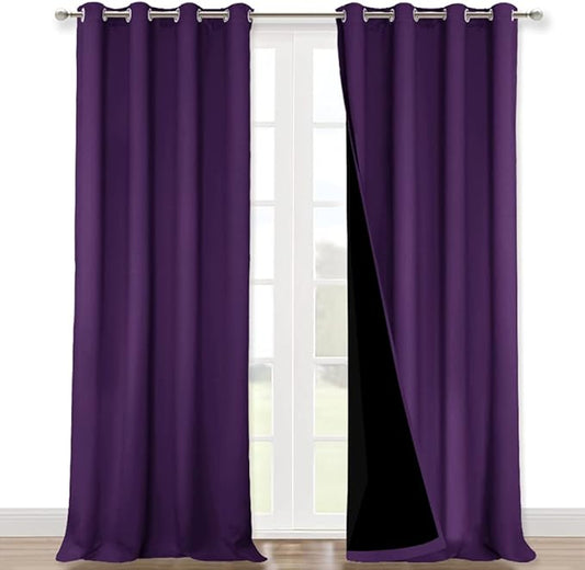 NICETOWN 100% Blackout Blinds, Set of 2, 46" x 96", Royal Purple, Laundry Room Decor Window Treatment Curtains for Large Patio Sliding Door, Thermal Insulated Curtains for Bedroom