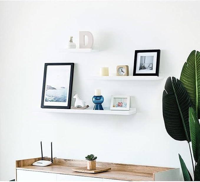 48-Inch White Solid Oak Wood Long Floating Shelf for Wall Decor | Premium 1-pack natural wood ledge for wall storage. Sturdy shelf for bedroom, living room and kitchen