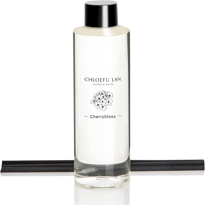 Chloefu LAN Cherry Blossoms Reéd Diffuser Refill 200ml/6.76 fl oz Natural Essential Scented Oil, Best for Aromatherapy, SPA and Home, 0% Alcohol